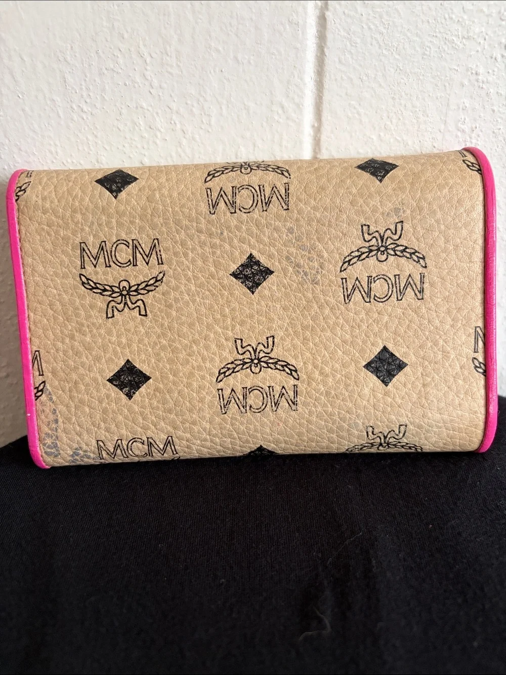 MCM Beige Visetos Continental Wallet with Pink and Purple Accents